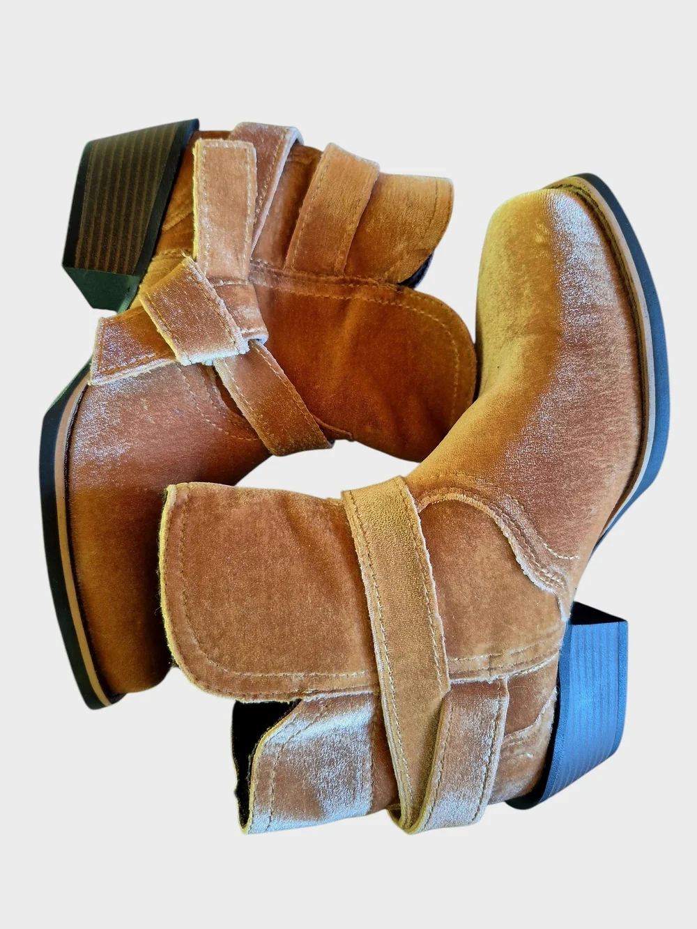 Justin Velvet Ankle Booties with Side Tie - Tan